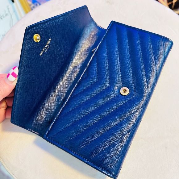 YSL Classic Monogram Flap Mattelasse Chevron Leather Large Wallet Let - Picture 6 of 17